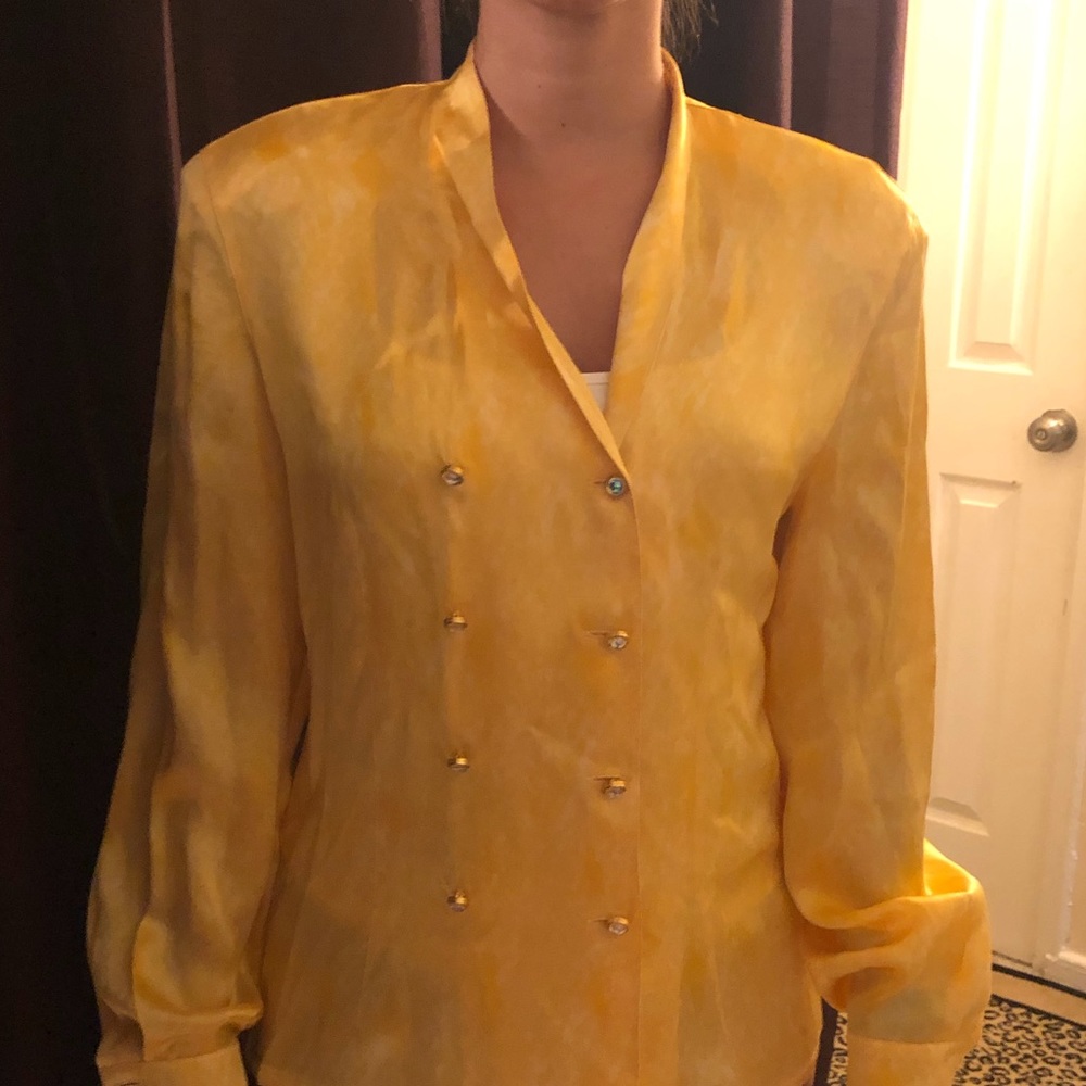 Escada Gold Silk Blouse Double Breasted 100% Silk